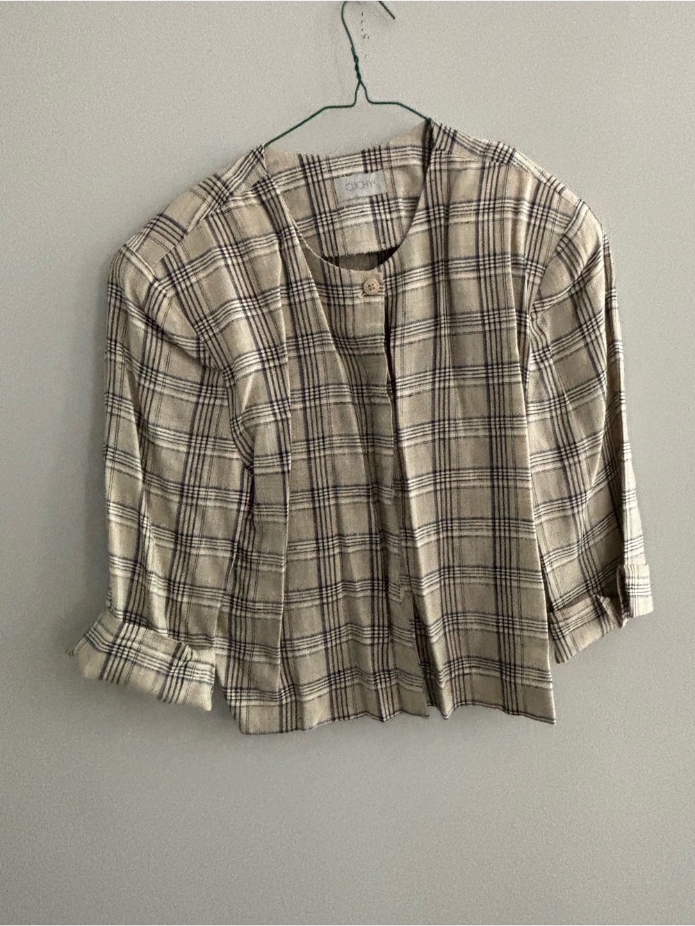 Vintage Clichy Plaid Cropped Blazer Jacket Size 10 Made in Canada Linen Viscose